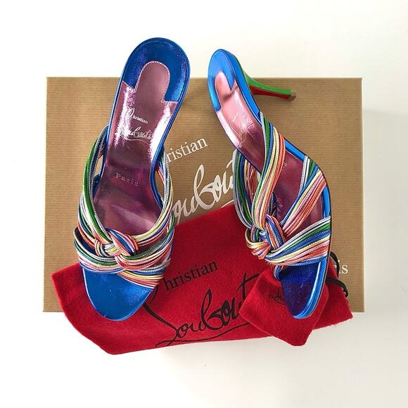 Christian Louboutin Multitaski 70 Confetti Kitten Heel Mules 37 Sandals - Picture 1 of 12
